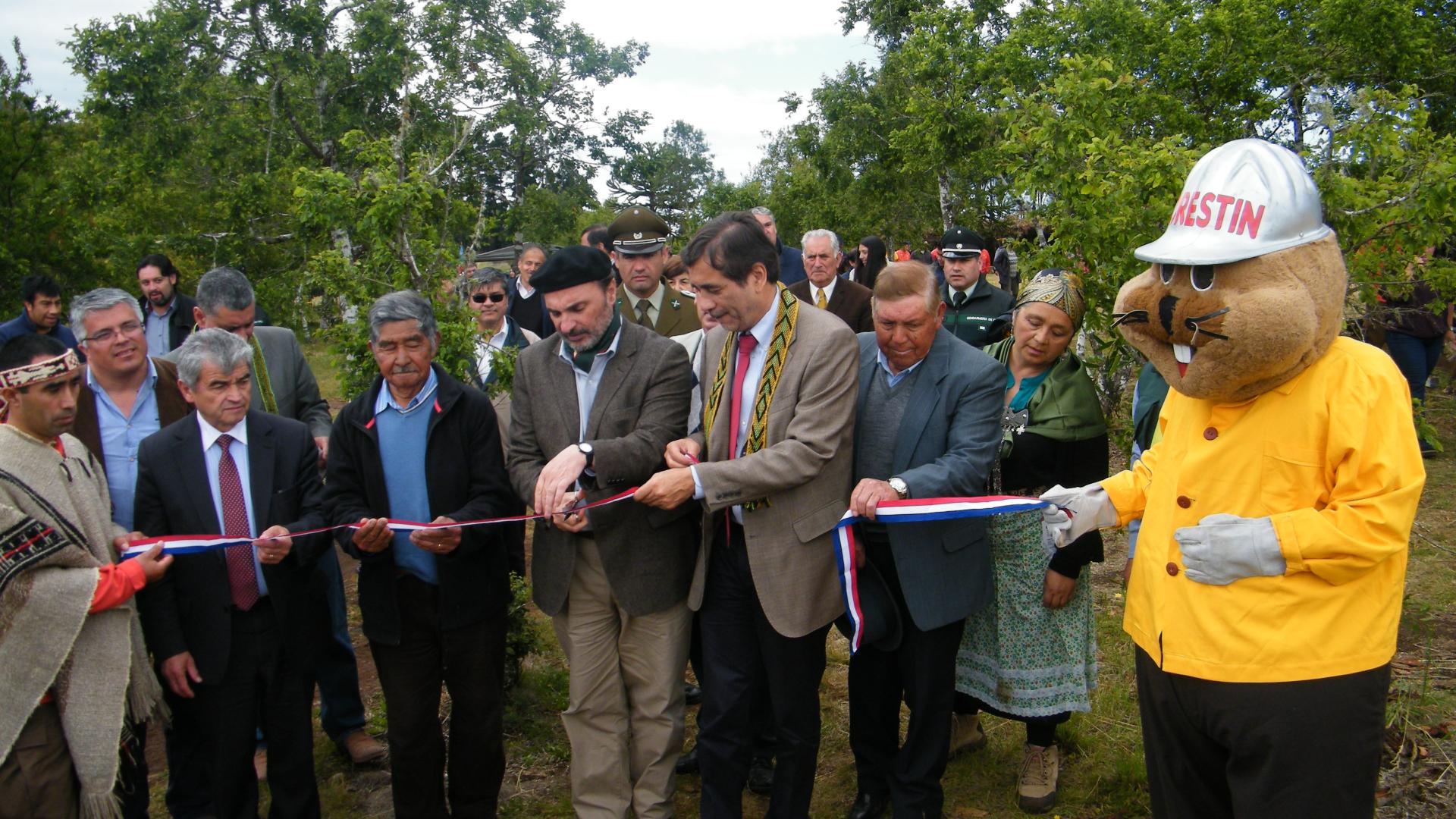 El Director de DIBAM Ángel Cabeza realiza el tradicional corte de cinta en la inauguración del Parque Urbano Juan Cayupi Huechicura, Cañete.