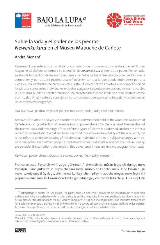 Sobre la vida y el poder de las piedras. Newenke kura en el Museo Mapuche de Cañete